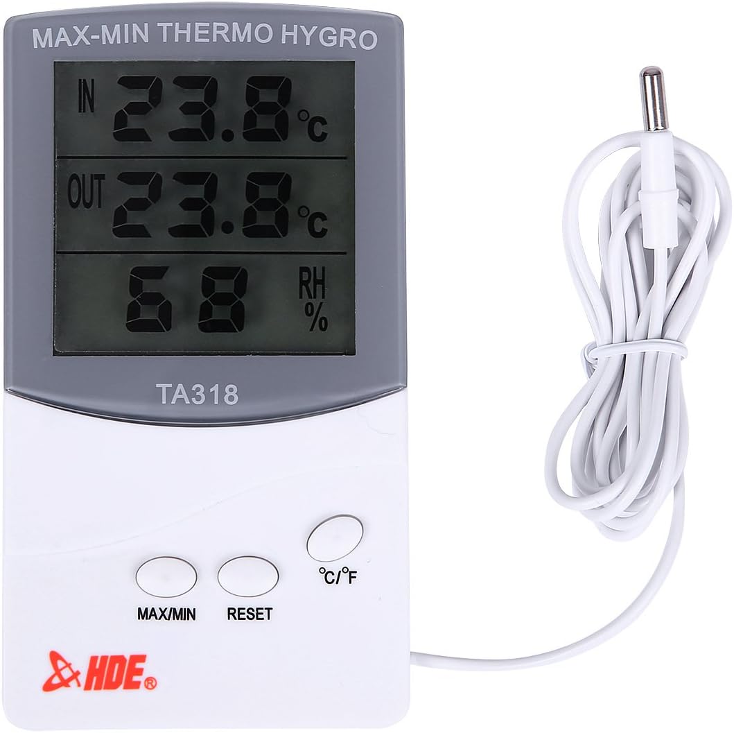 HDE Digital Hygrometer Indoor Outdoor Thermometer Digital Humidity and Temperature Monitor with LCD Display