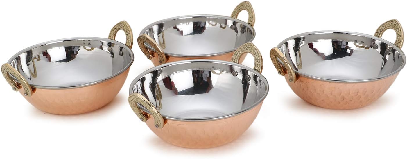 Karahi Indian Serving Dishes 2Piece Copper Bowl Set