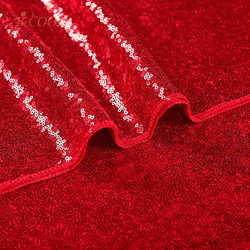 Image of B-COOL Red Sequin Tablecloth Christmas Table Cloth Valentines 90x132-Inch Seamless Tablecloths Sequined Fabric Rectangle Overlays for Party Birthday Evening Decor
