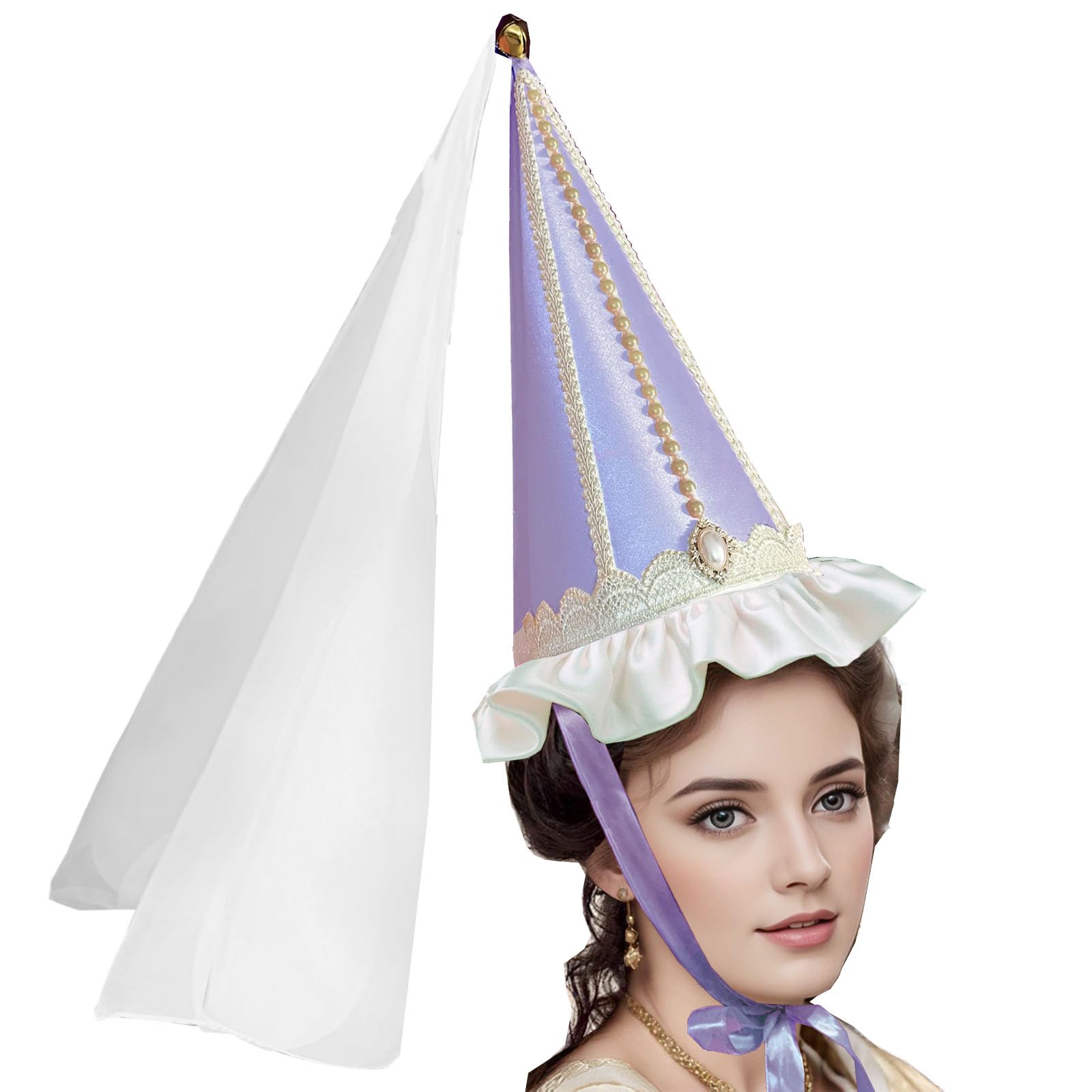 Unykaflor Womens Medieval Hennin Hat with Veil,Cone Pointy Hat for Halloween Christmas Renaissance Costume Party โ image 1