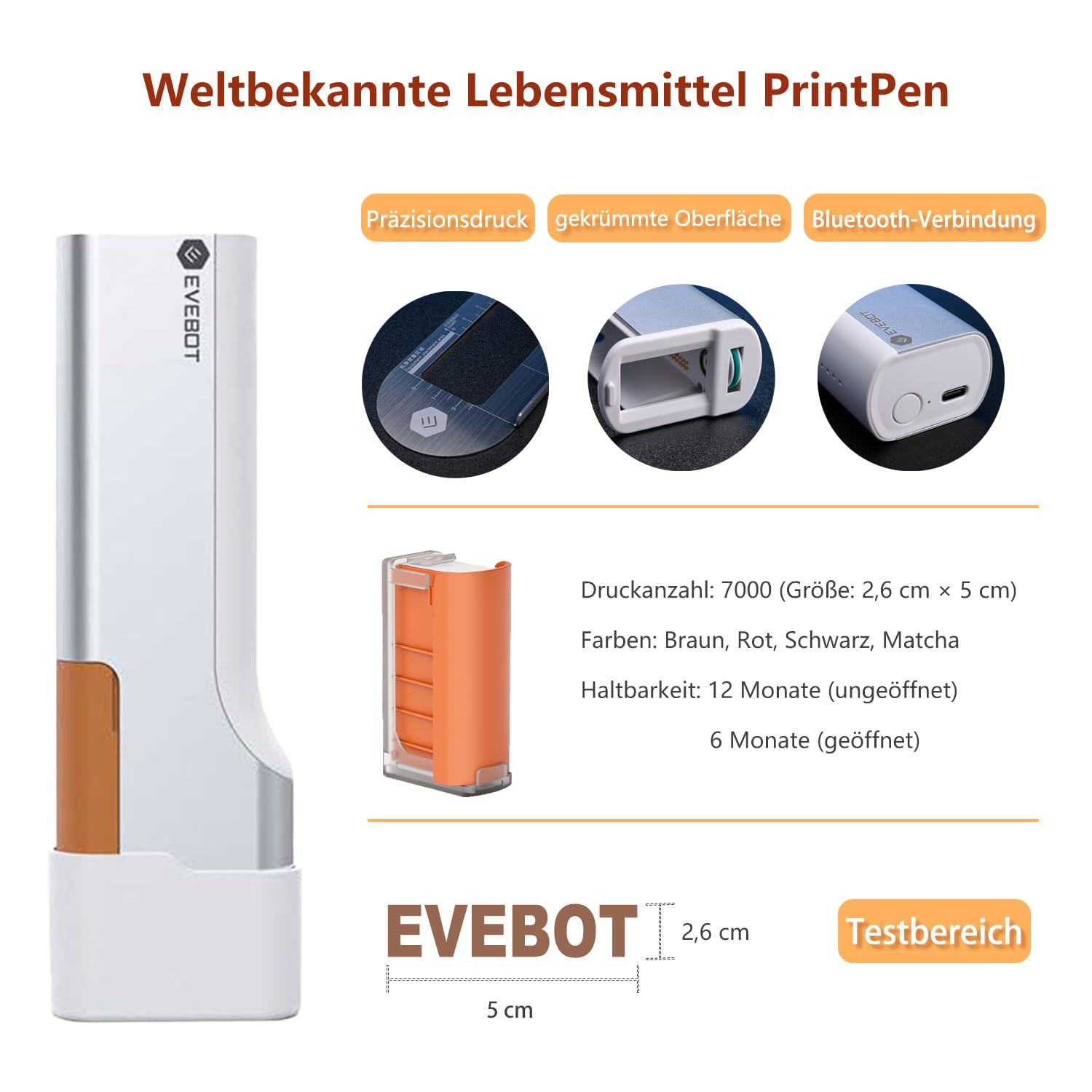 EVEBOT Piccola stampante per alimenti per la stampa di modelli su amaretti, caffè e torte, stampante per bevande con controllo app per casa, azienda, pasticceria, bar (marrone)