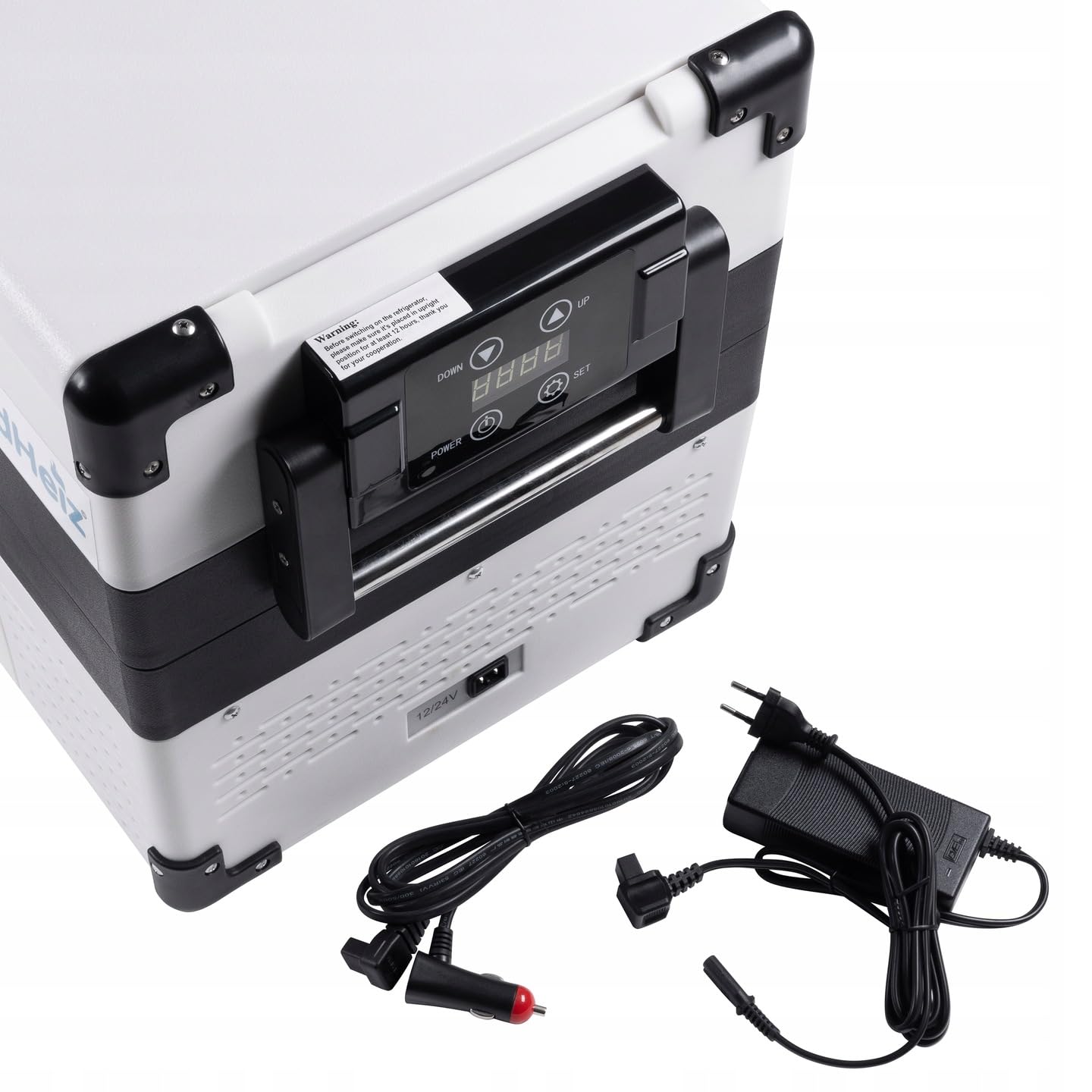 Tragbare Kühlbox Weiß Kompressor 42L Beste Lösung für Wohnmobile und Autos, ideal für Camping, mit Gefrierfunktion bis -20°C, betrieben mit 12V, 24V und 230V, leise und energiesparend.
