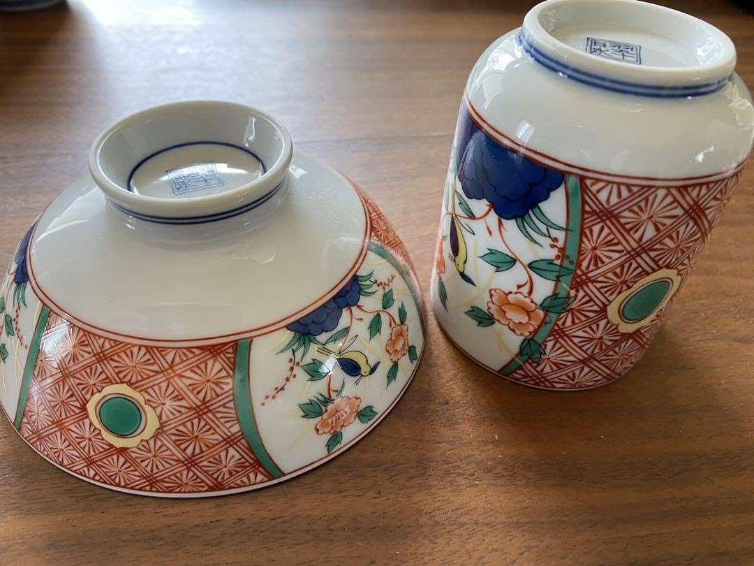 有田焼 新品蓋物茶碗揃5客　共木箱　天狗谷 有田焼 翠泉窯 赤絵花鳥 茶碗蒸し碗揃 5客セット 蓋付き碗 煮物