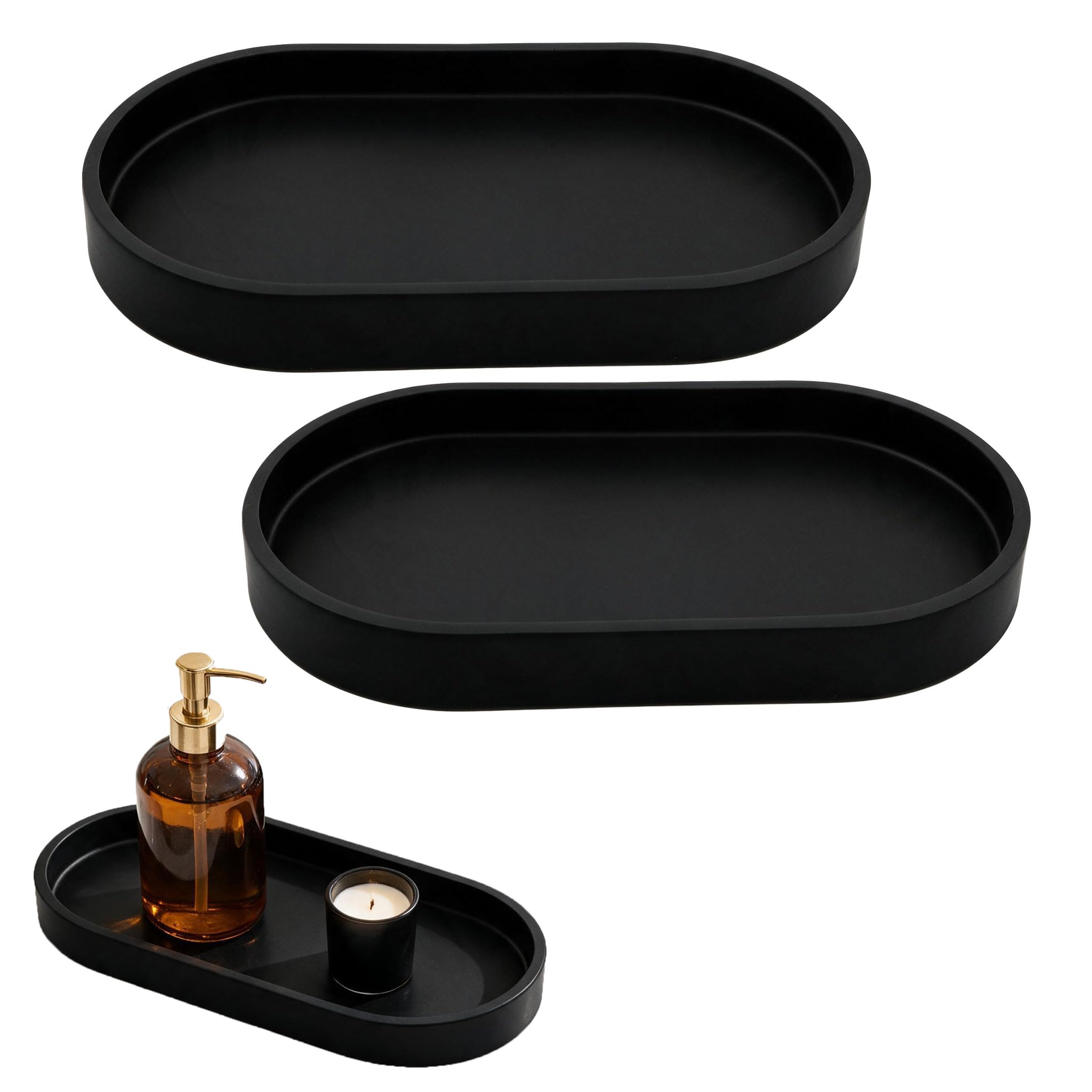 2 Pcs Black Bathroom Tray, 25 x 11 x 2 cm Vanity Tray for Home Organisation