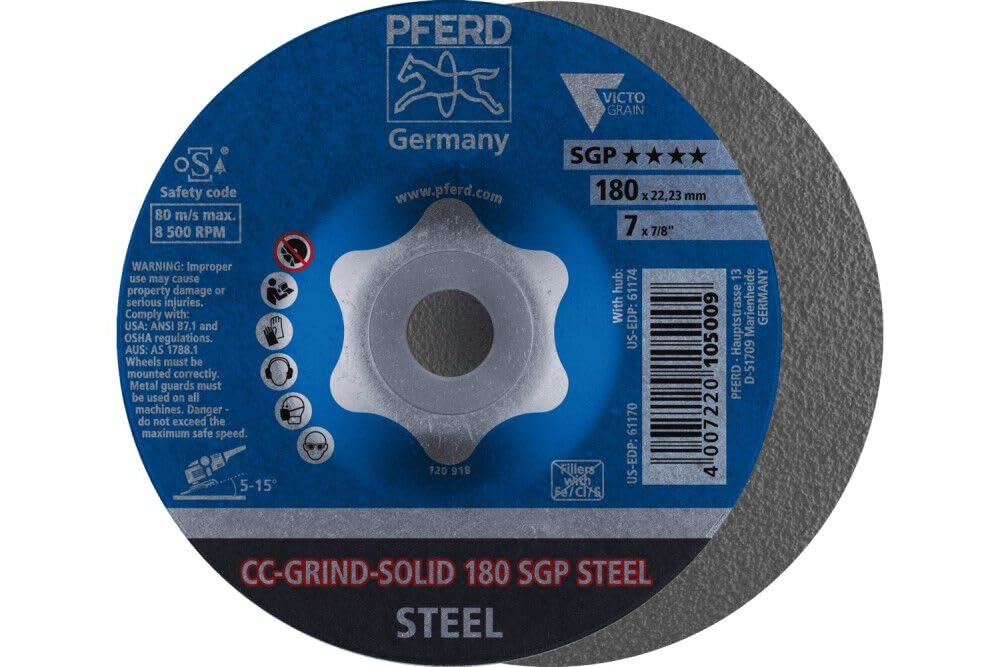 Pferd Grinding Disc, Cc-Grind-Solid, 7 Inch X 7/8, Sgp Steel Victograin, Ceramic