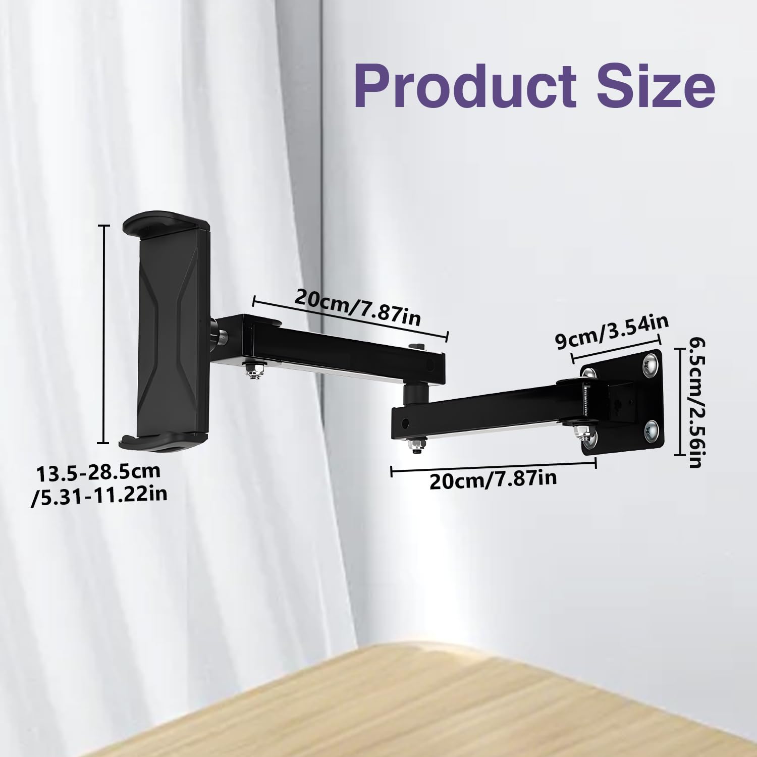 Soporte de pared para tableta, soporte de pared extensible de aluminio para iPad, rotación de 360°, soporte de pared universal ajustable para tableta para negocios y hogar inteligente, compatible con