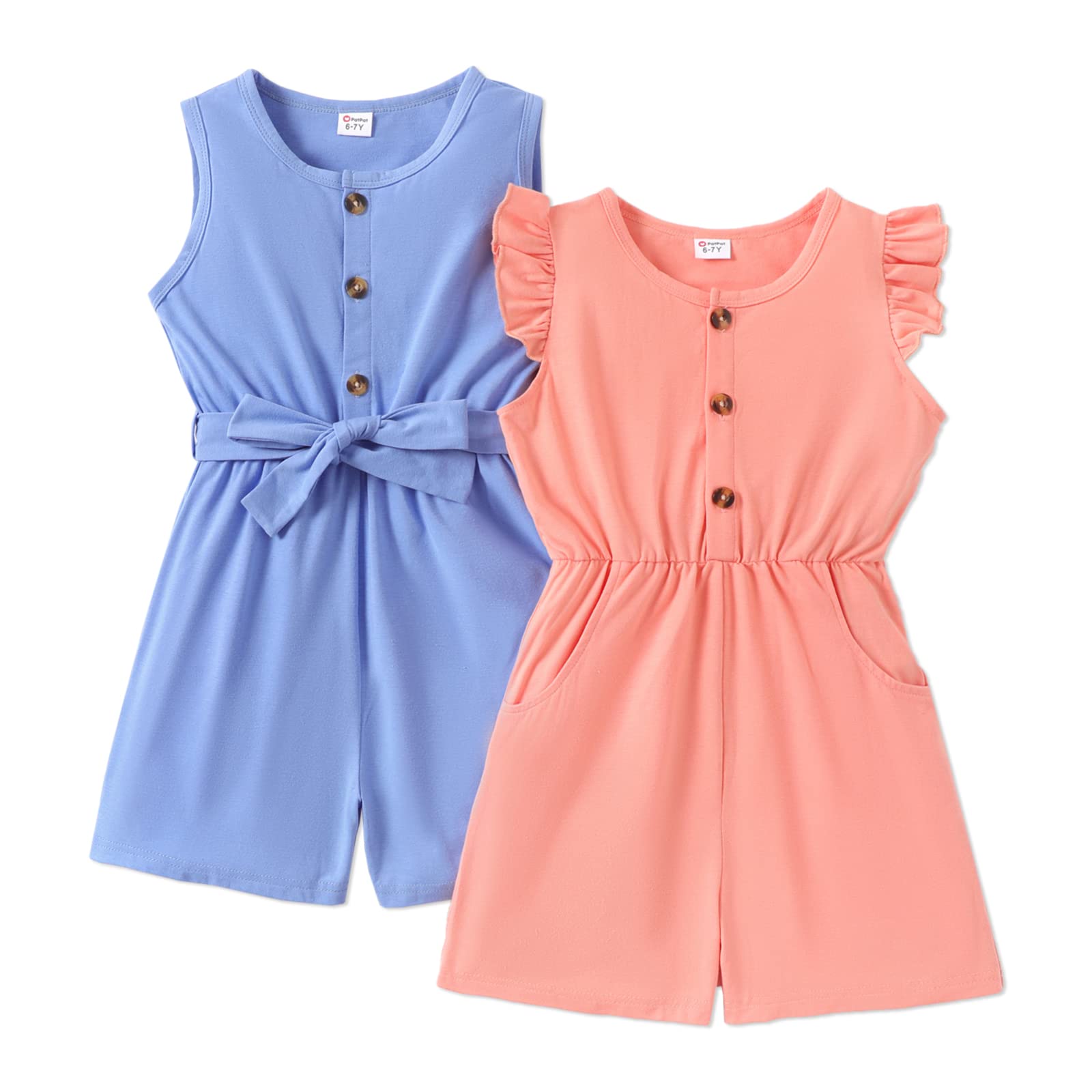 PATPATKids 2 Pieces Floral Summer Rompers Little Girl Sleeveless One Piece Jumpsuits Multipack Patterns