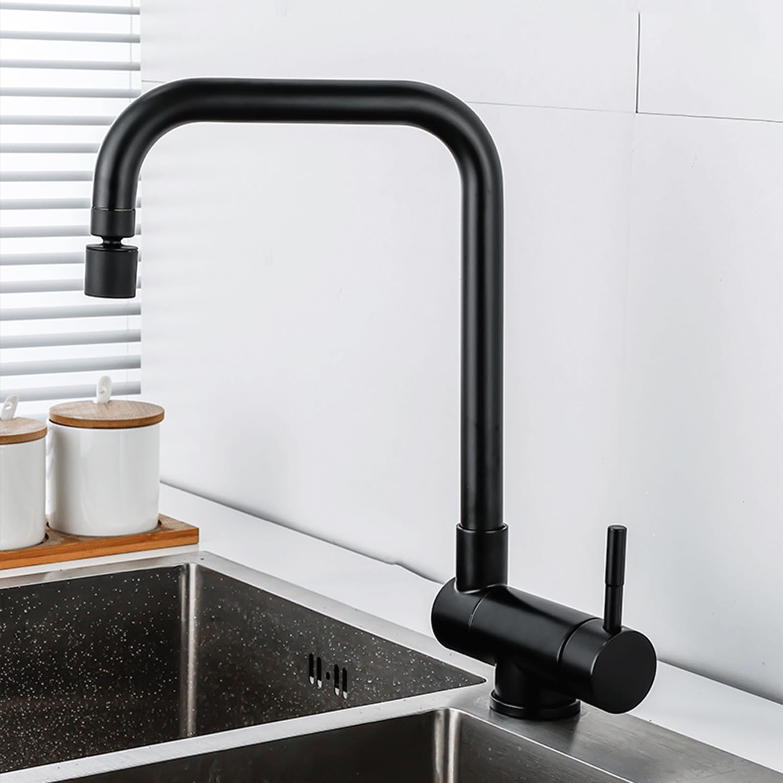Grifo de Cocina Abatible Bajo Ventana, Negro Satinado