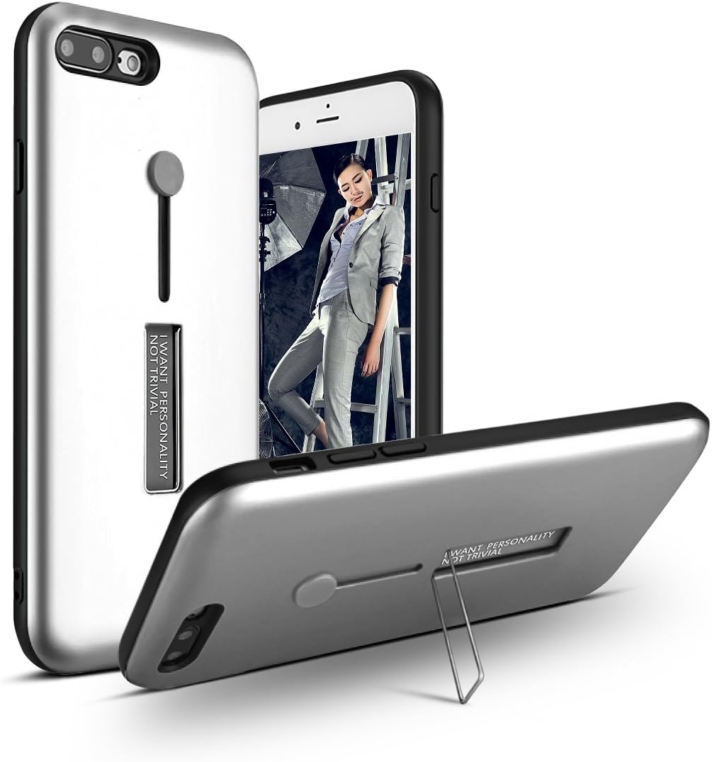 iPhone 7 Plus iPhone 8 Plus Finger Hand Loop Strap Case Ring Holder Grip Holds Device 3 in 1 JimBird Shockproof Slim Fit Dual Layer Protection Hybrid Cover Case for iPhone 7 plus [silver]