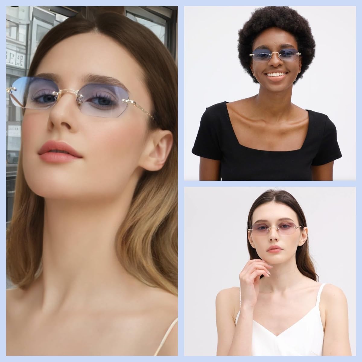 Retro Rimless Sunglasses for Women Men Rectangle Sunglasses - Image 3