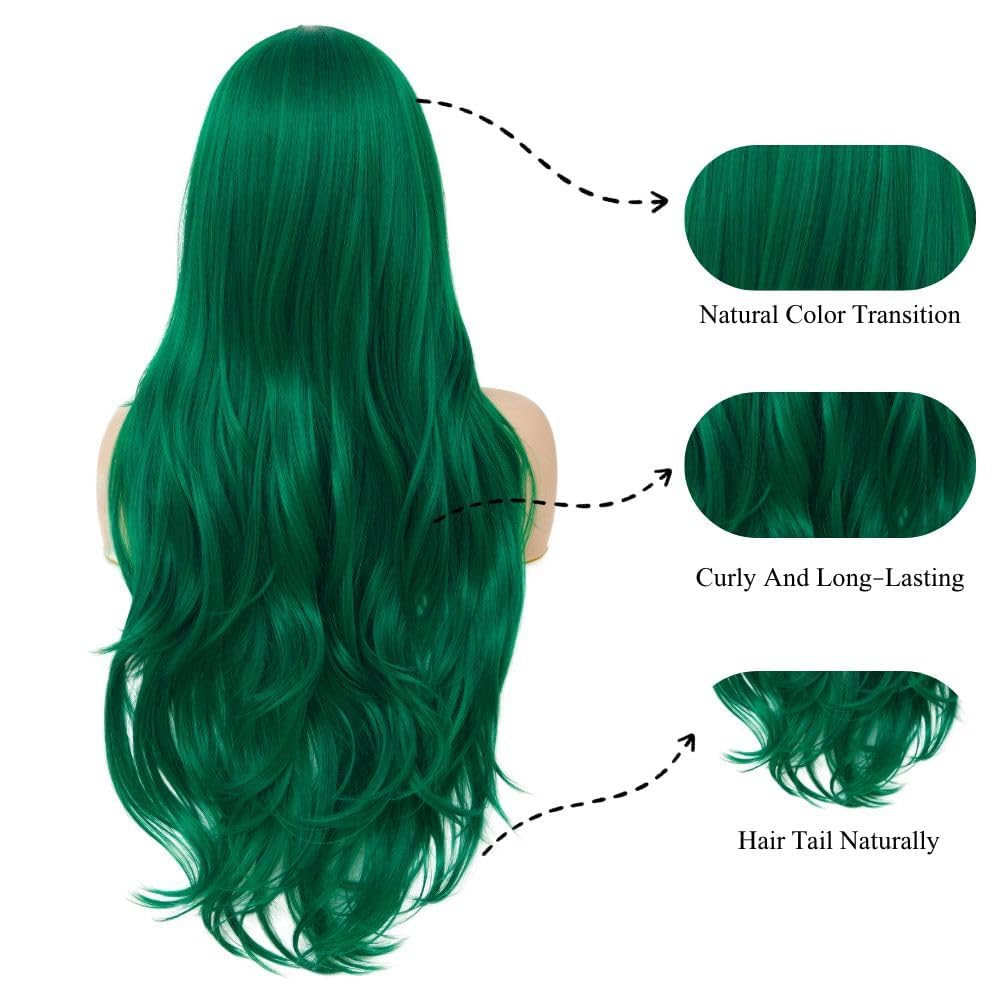 Salaibs Green Long Curly Wigs for Women Middle Part Wavy Cosplay Wig Synthetic Heat Resistant Hair Wig for Halloween Costume Party Use - Image 4