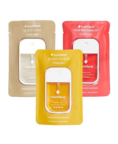 Touchland Power Mist Hydrating Hand Sanitizer Spray, TROPICAL Trio Set (Mango Passion, Beach Coco, Watermelon), 1 FL. OZ. Travel Size (Set of 3) - Tropical Trio Set