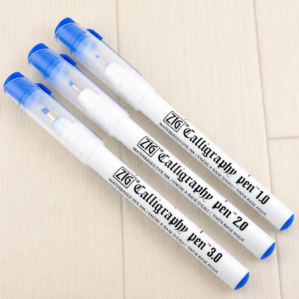 Zig Kuretake Calligraphy Pen Set 030 Blue – Oblique Tip (1mm, 2mm
