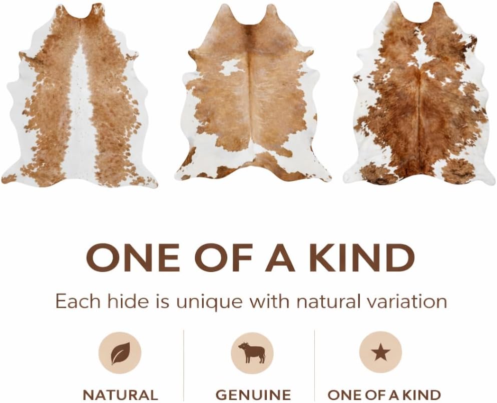 Premium 100% Genuine Cowhide Rug Large 5x7 Ft Leather Area Rug for Living Room, Cozy, Unique, and Durable, Western Home Decor – from Argentina (Beige & White, 5 x 7)