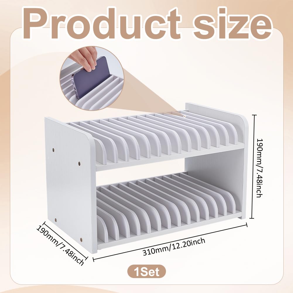UNICRAFTALE Soporte para teléfono móvil para aula, 30 rejillas, caja de almacenamiento para teléfono móvil, de madera, organizador de escritorio, caja de almacenamiento, ajustable, para teléfono móvil