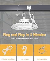 Vista 23 de Paquete de 4 luces LED UFO de alta bahía de 300 W, luces altas de 45,000 lm (equivalente a 1250 W MH/HPS) con atenuador, cable de 6' con enchufe