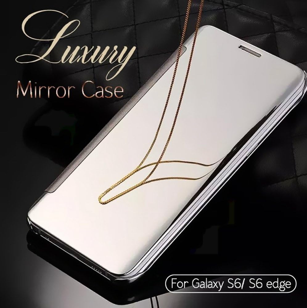 Luxury Electroplating Slim Transparent Flip Mirror Phone Cases for Samsung Galaxy S6 Edge G9250 - Silver