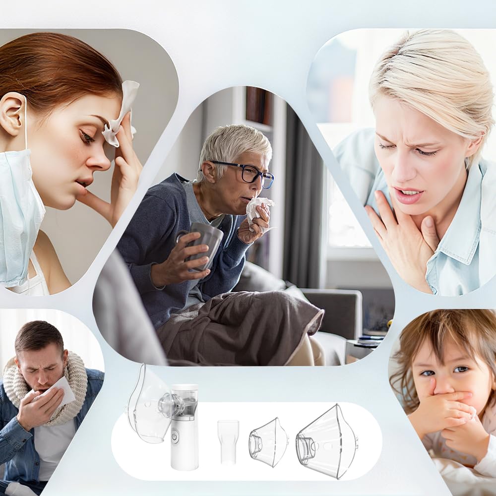 Nebulizador portátil silencioso y recargable, con nebulización eficiente, incluye 2 mascarillas y 1 boquilla, adecuado para adultos y niños, ideal para uso doméstico y viajes (Blanco)