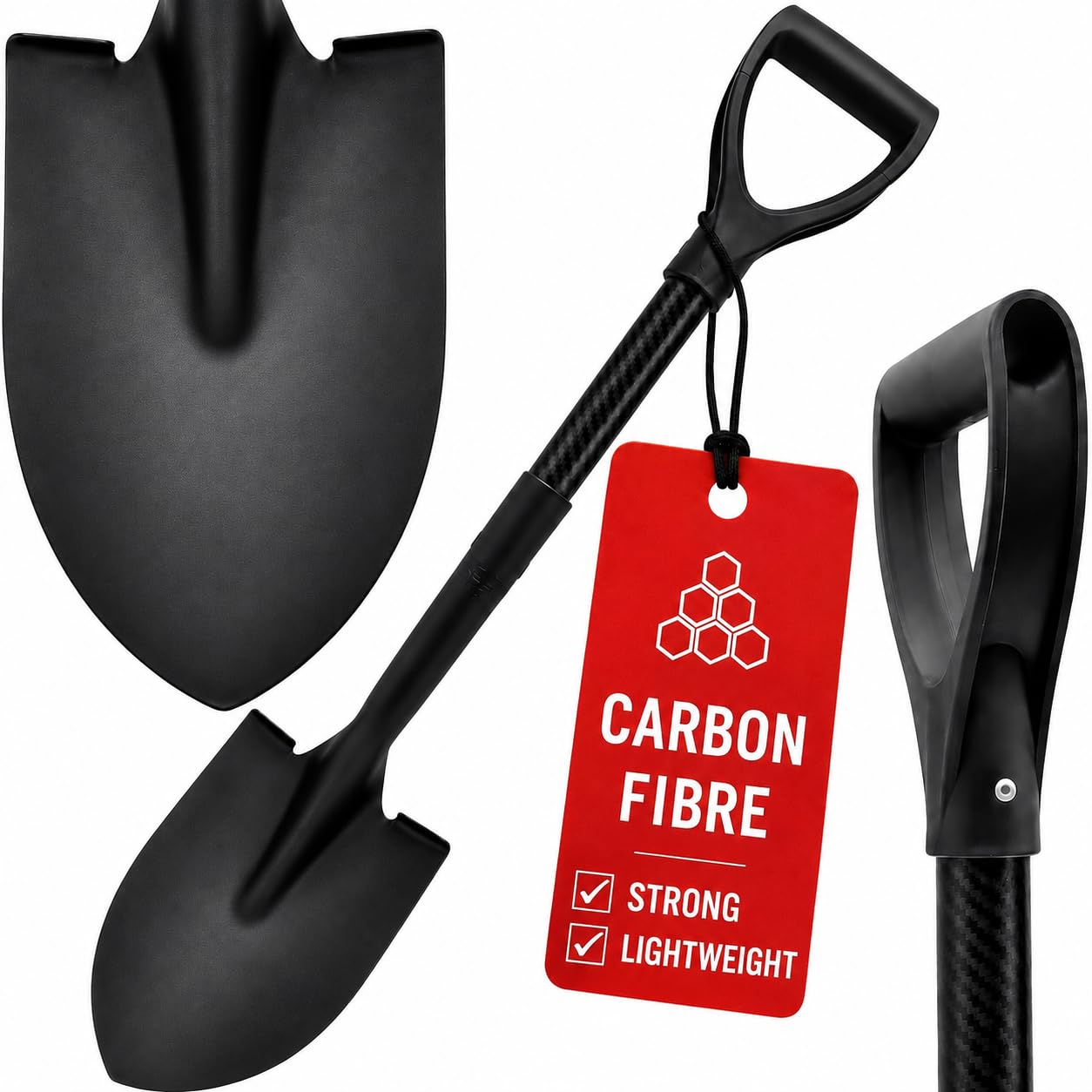 Detecting Innovations Round Point Carbon Fibre Mini Shovel – Heavy-Duty Carbon Steel Gardening Hand Shovel with Y - Handle | Digger for Garden, Camping & Outdoor Use - Ultra Light Weight