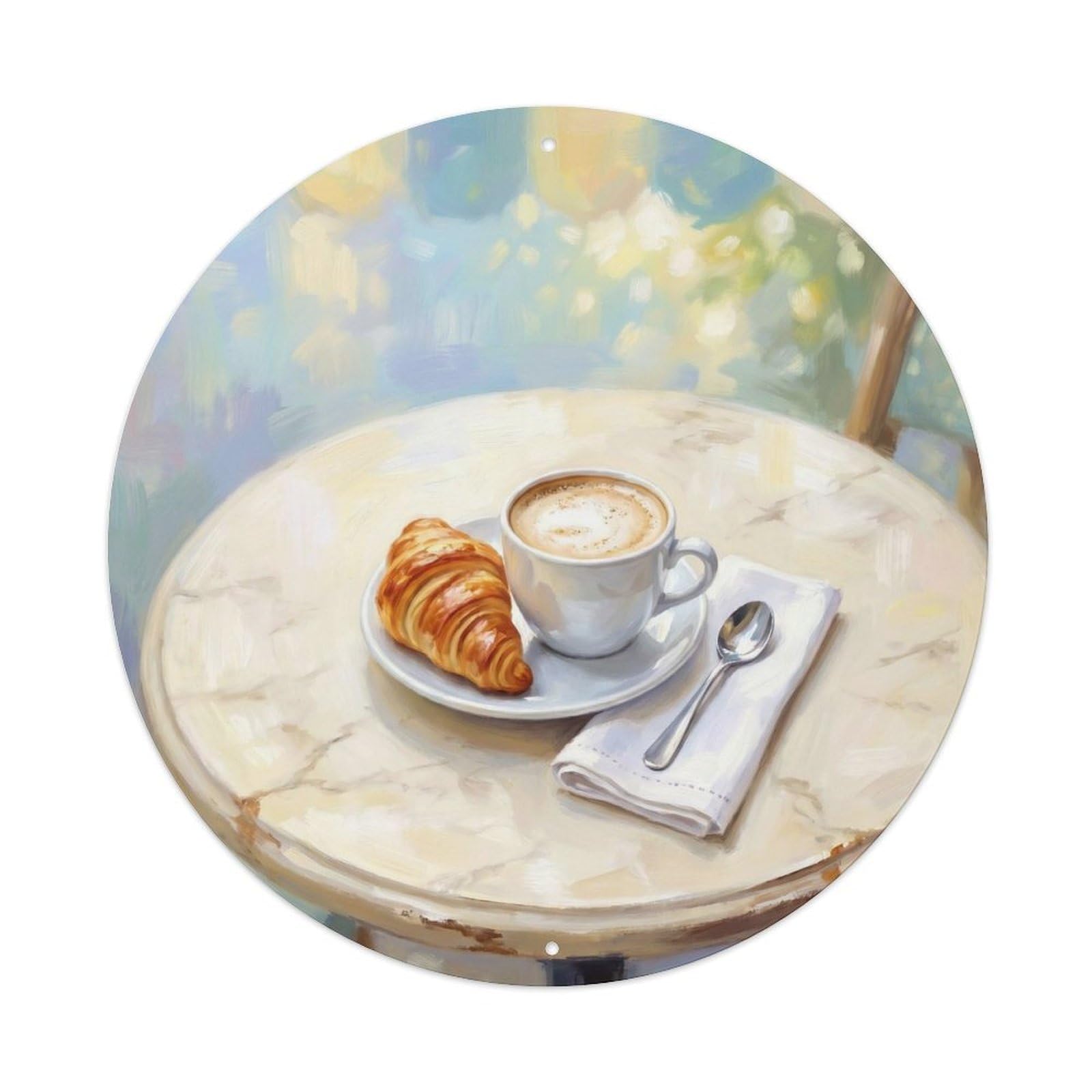 Classic French Shop Espresso Roasted Beans Woodcut Biscuit Metal Tin Sign Plaque Wall Decor for Cafe, Man Cave, Club Bar, Office, Home Garden Round Metal Poster 8x8Inch