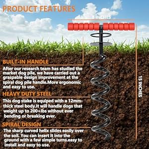 20FT Dog Tie Out Cable and Stake,Heavy Duty Dog Stake for Large Dogs,Strongest Dog Anchor Holds 2 Large Dogs Up to 200 lbs,Safe On Yard,Beach,Camping,Outdoor (Black)