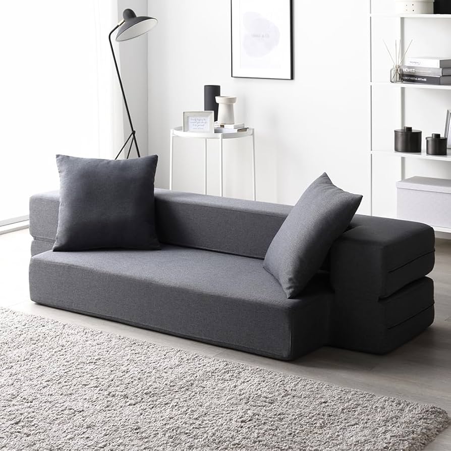 【Rasik】コンパクト 3WAYソファベッド ブラック 2人掛け コンパクトソファベッド/14段階のリクライニング機能付き