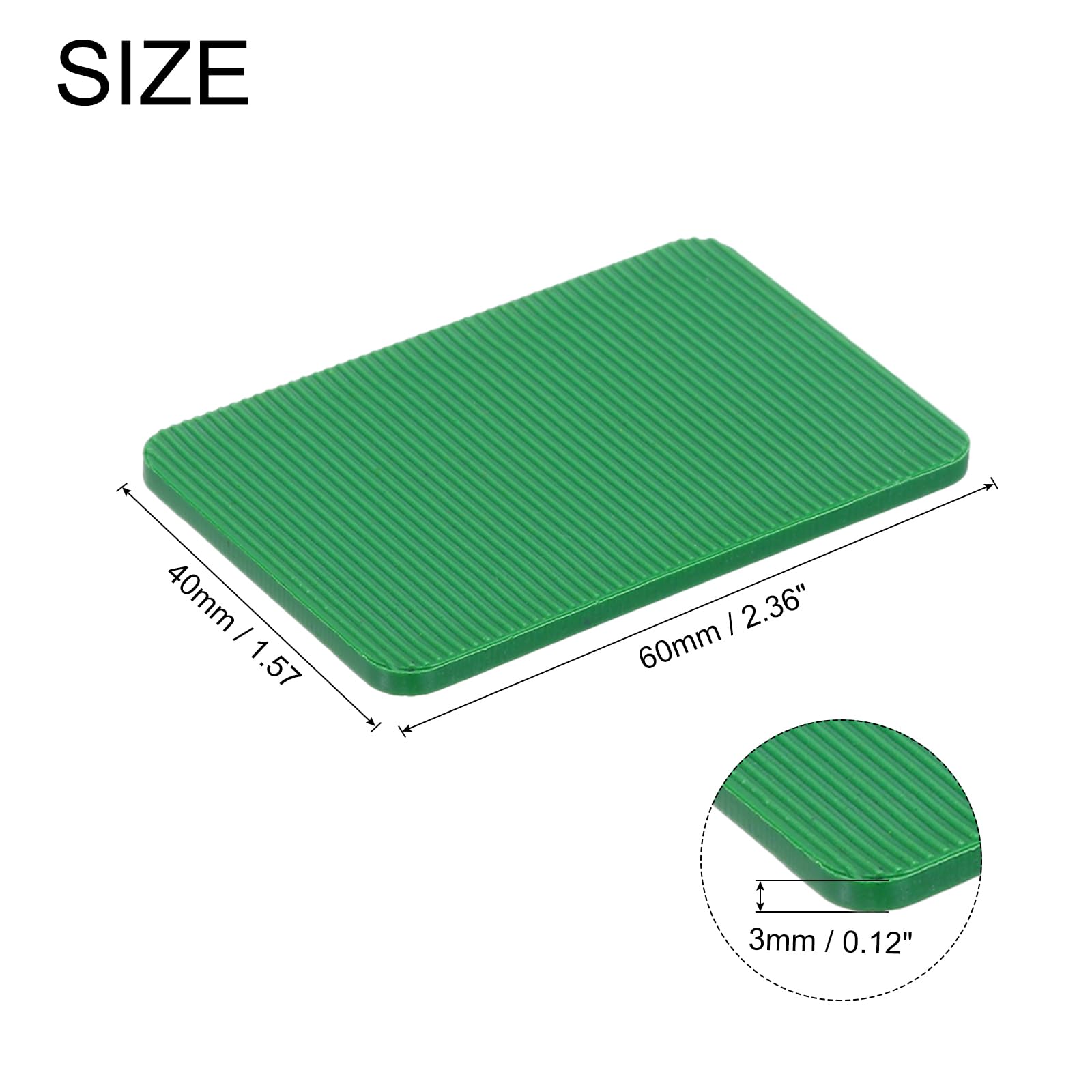 QUARKZMAN 100 Pezzi Spessori in Plastica 60 x 40 x 3 mm Distanziatori Piastrelle Squadrette Angolari Blocco Sottotetto Cunei Mobili Pannelli Plastica Esterno Rigida, Verde