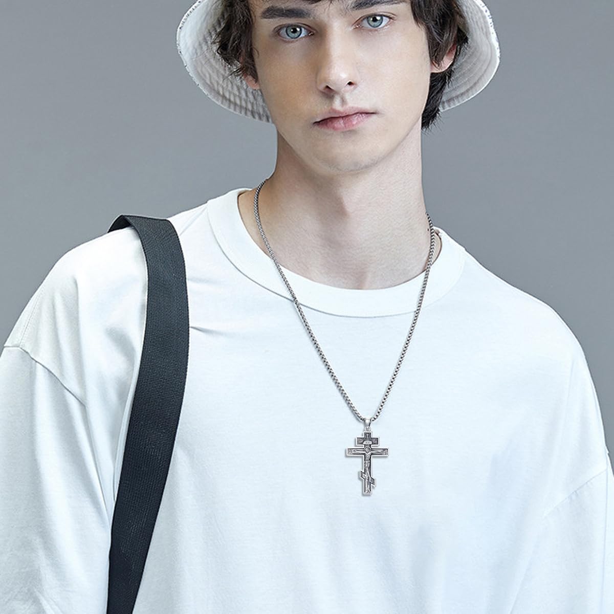 Collana ortodossa da uomo, in argento 925, con ciondolo a forma di croce ortodossa orientale, con catena in acciaio inox, regalo per uomini
