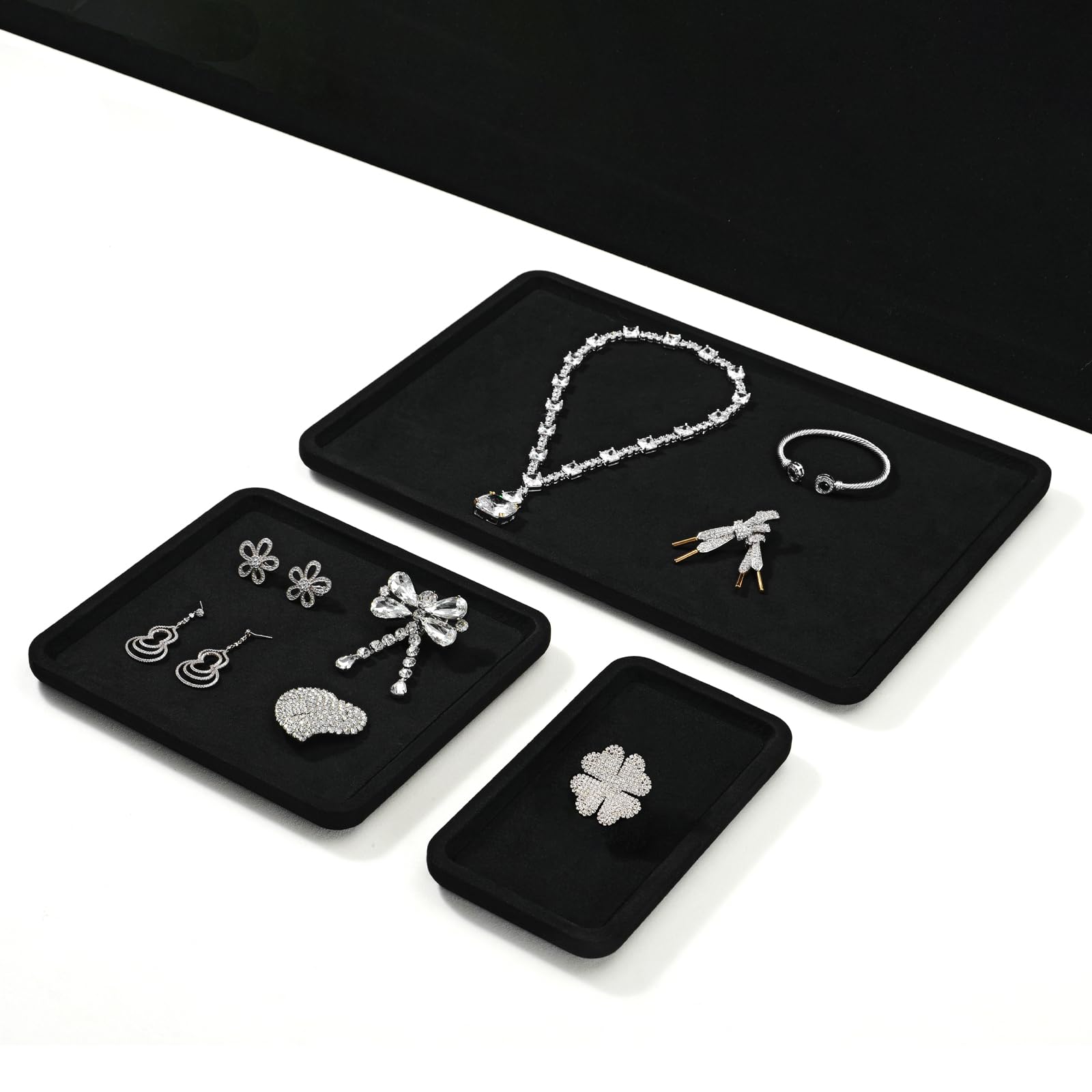 Plateau À Bijoux En Bois, Organisateur De Bijoux Jewelry Tray Présentoir À Bijoux 10x10x1.5cm (noir) | Petit plateau à bijoux - 10 x 10 x 1,5 cm - Noir - Plateau à bijoux Papten - Insert à bijoux pour tiroirs