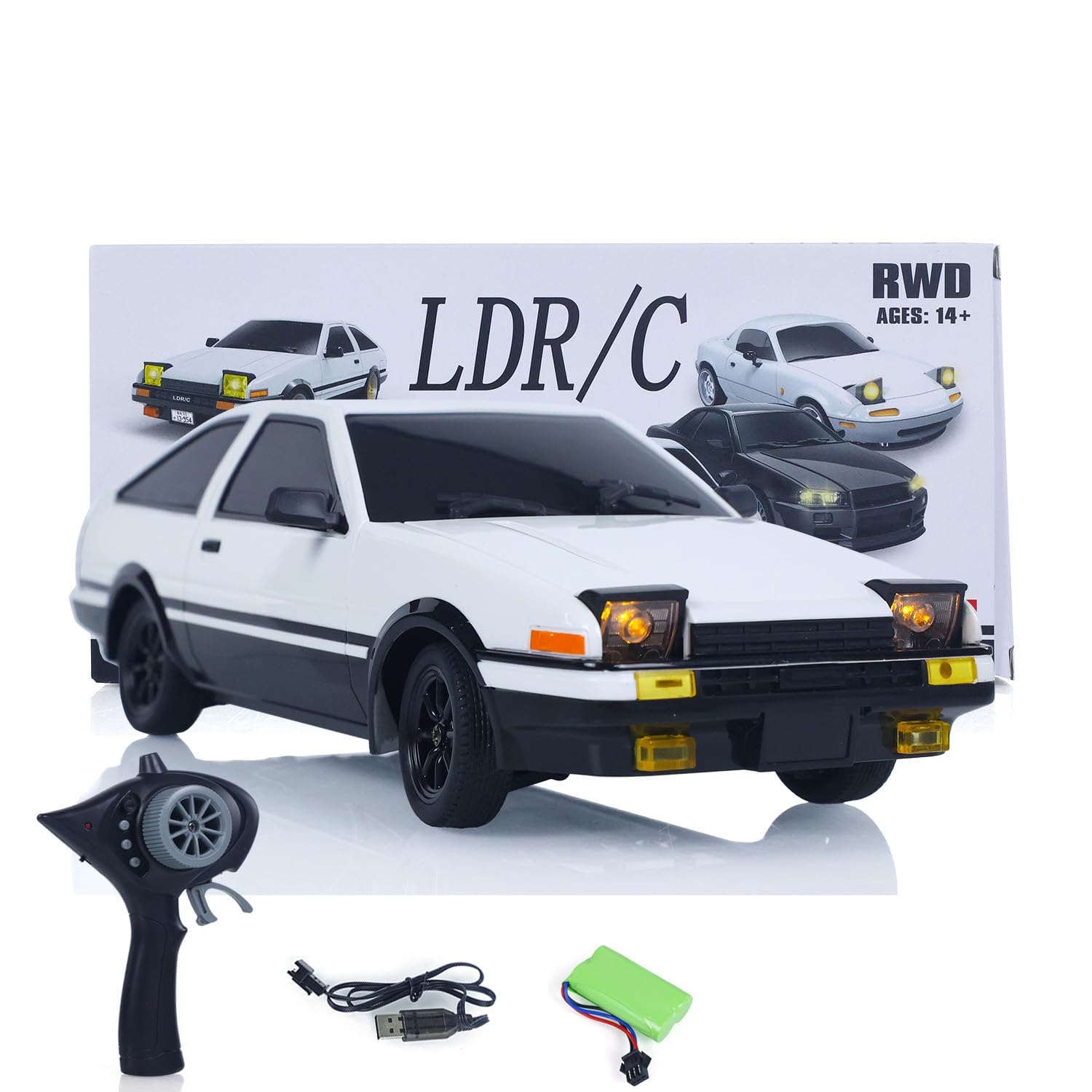 1/18 LDRC 2.4G Telecomando Drift Car 86 RWD Veicoli da Corsa Alta Velocità 10KM/H Flip Light Batteria Carica USB Mini Regali
