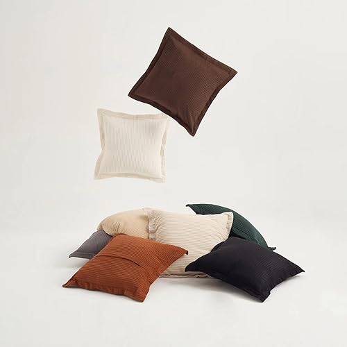 Miniatura 6 de COCO TOP Juego de 3 fundas de cojín de pana grandes de 30 x 30 pulgadas, fundas de cojín súper suaves al tacto con tonos tierra vintage para sofá,