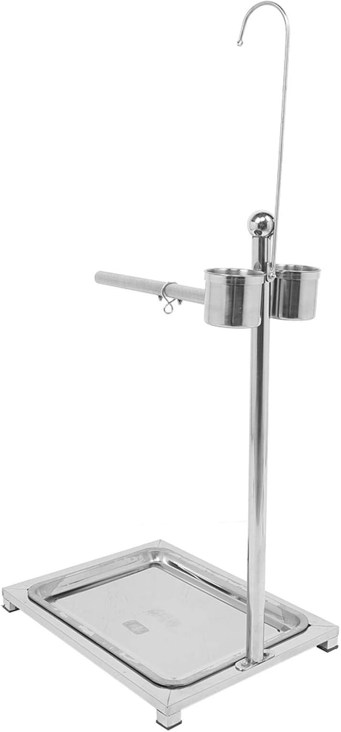 EVTSCAN Bird Stand, Stainless Steel Bird Standing Frame Parrots Training Rod Supplies with Two Food Bowl(44 * 33 * 60Cm)
