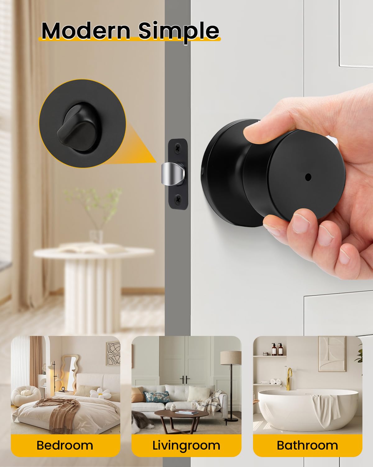 Matte Black Door Knobs - 6 Pack Privacy Locks -4