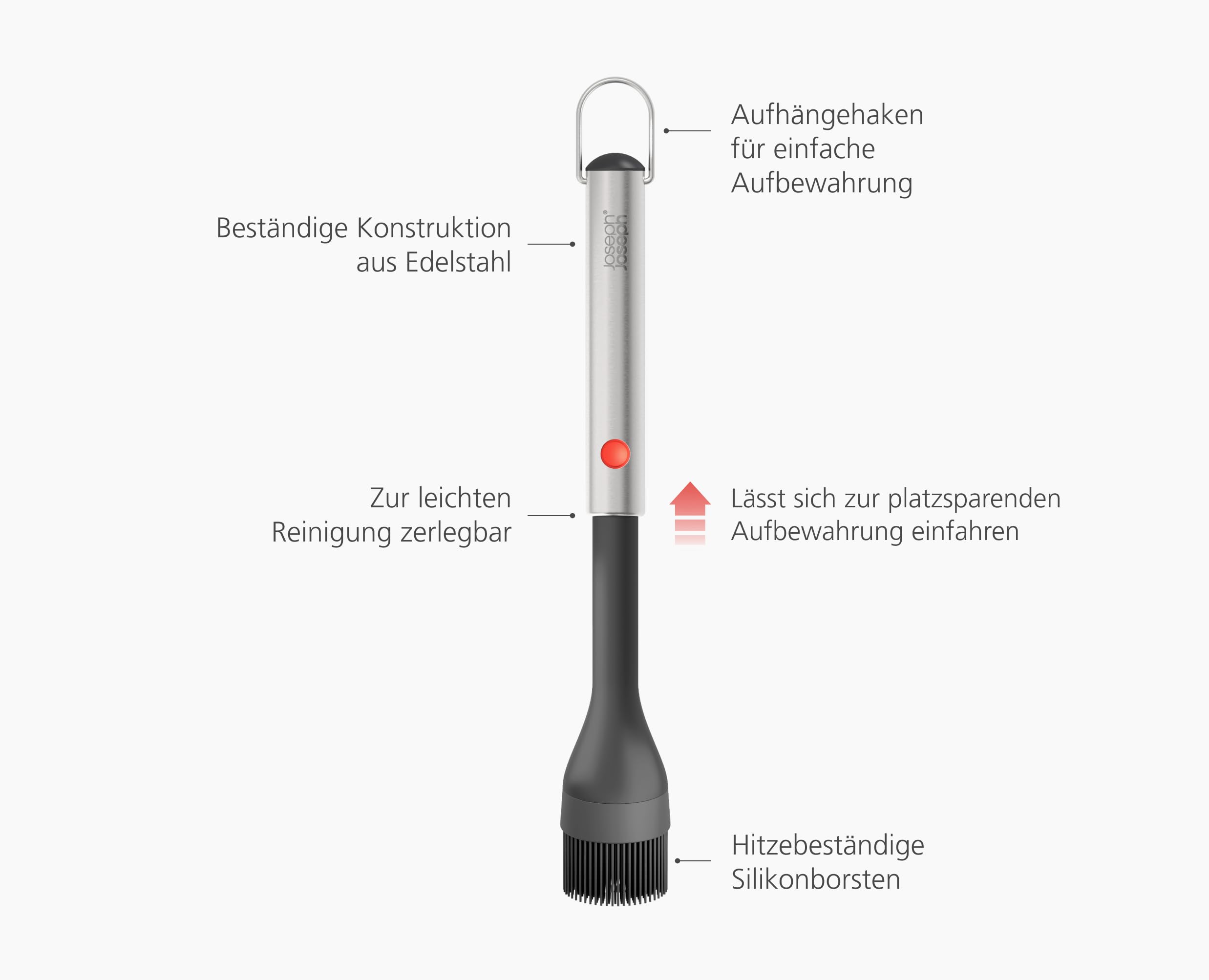 Joseph Joseph GrillOut Silikon BBQ-Grillpinsel mit Teleskopkopf, Hitzebeständige Borsten, Edelstahlgriff, Einfach zu Reinigen