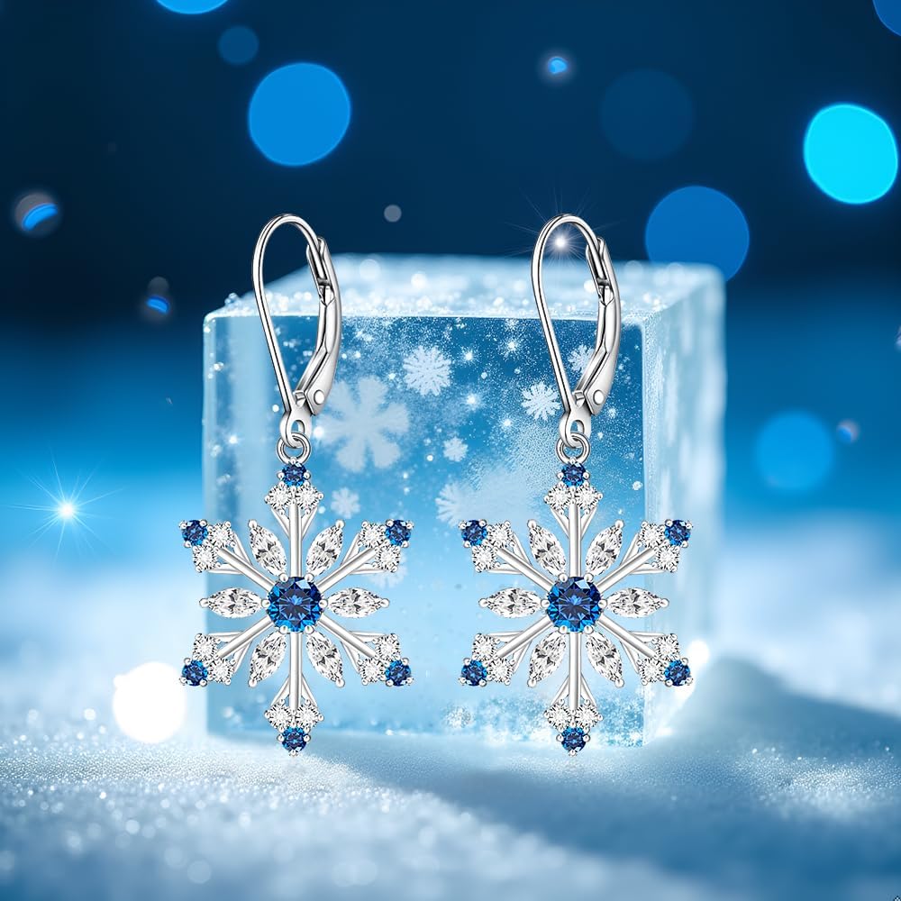 Snowflake Earrings for Women Sterling Silver Christmas Snowflake Earrings Dangle Drop Winter Holiday Jewelry Leverback Christmas Gifts - Image 9
