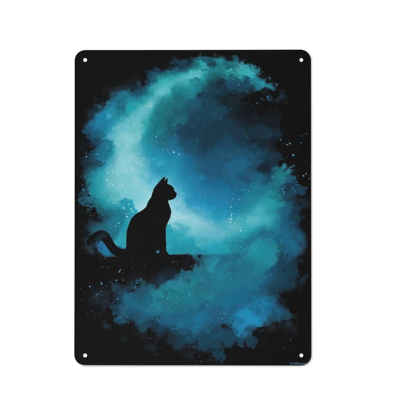 Silhouette Cat Stargazing Warehouse Style Metal Wall Decor 40x30cm, Metal Wall Sign for Workspace, Cafe, Hallway Or Garage