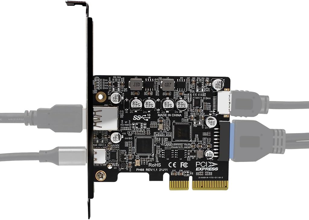 JMT PCIe 3.0 to USB 3.2 A Port Adapter Card 10Gbps USB-C TypeE 19P / 20P Full Interface Expansion for X8 X16 Graphics Card Chassis