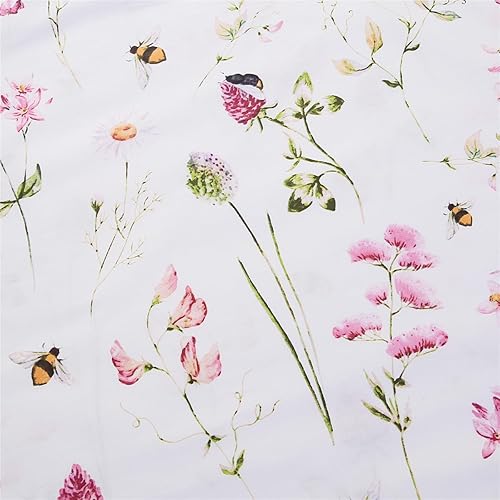 Miniatura 7 de URBONUR Juego de 2 fundas de almohada 100% algodón tamaño estándar con estampado de abejas y flores rosas de jardín, fundas de almohada suaves y