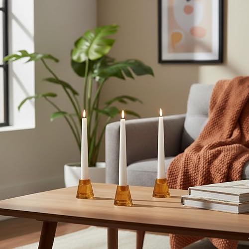 Miniatura 3 de LampLust Portavelas de vidrio para velas votivas, paquete de 4, portavelas ámbar de 3 pulgadas, portavelas votivos reversibles y candelabros para