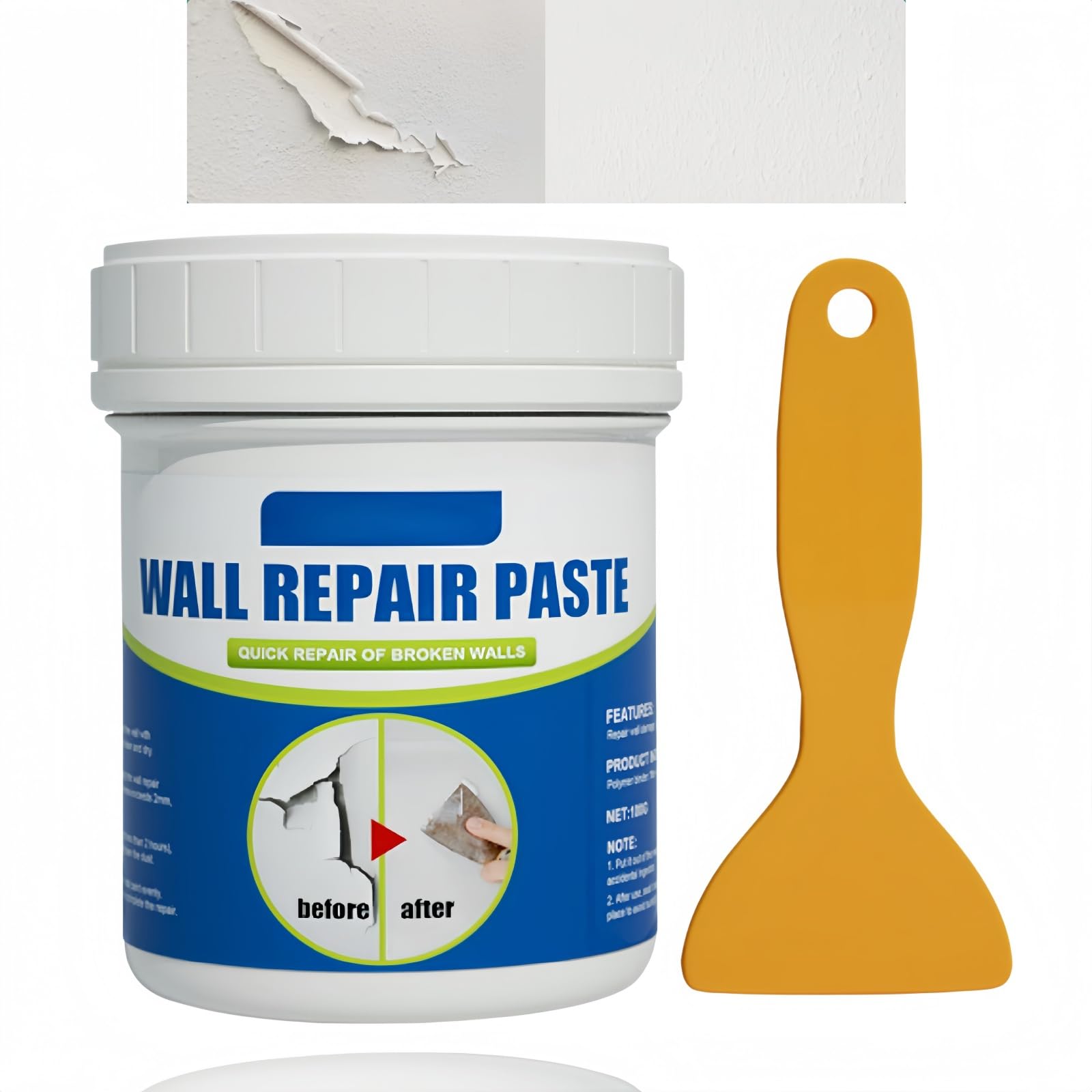 Wall Repair Kit,Wall Filler Ready Mixed for Holes & Cracks,All-in-One Filler for Walls,Drywall,Plasterboard & Brick Repair,Includes Scraper for Stain Cover,Corner & Tile Repair Kit,Easy to Use