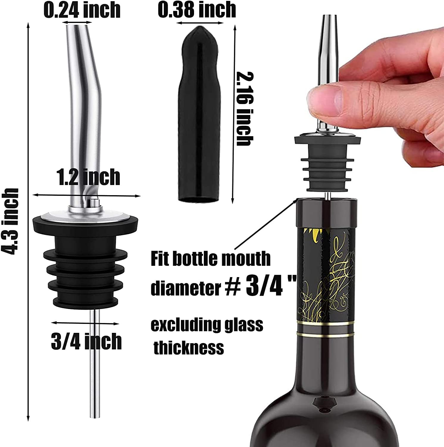 Paquete de 24 vertedores de botellas de licor, boquilla para verter licor para botellas de licor, boquilla dispensadora de aceite de oliva de acero inoxidable, boquillas vertedoras de alcohol, 5