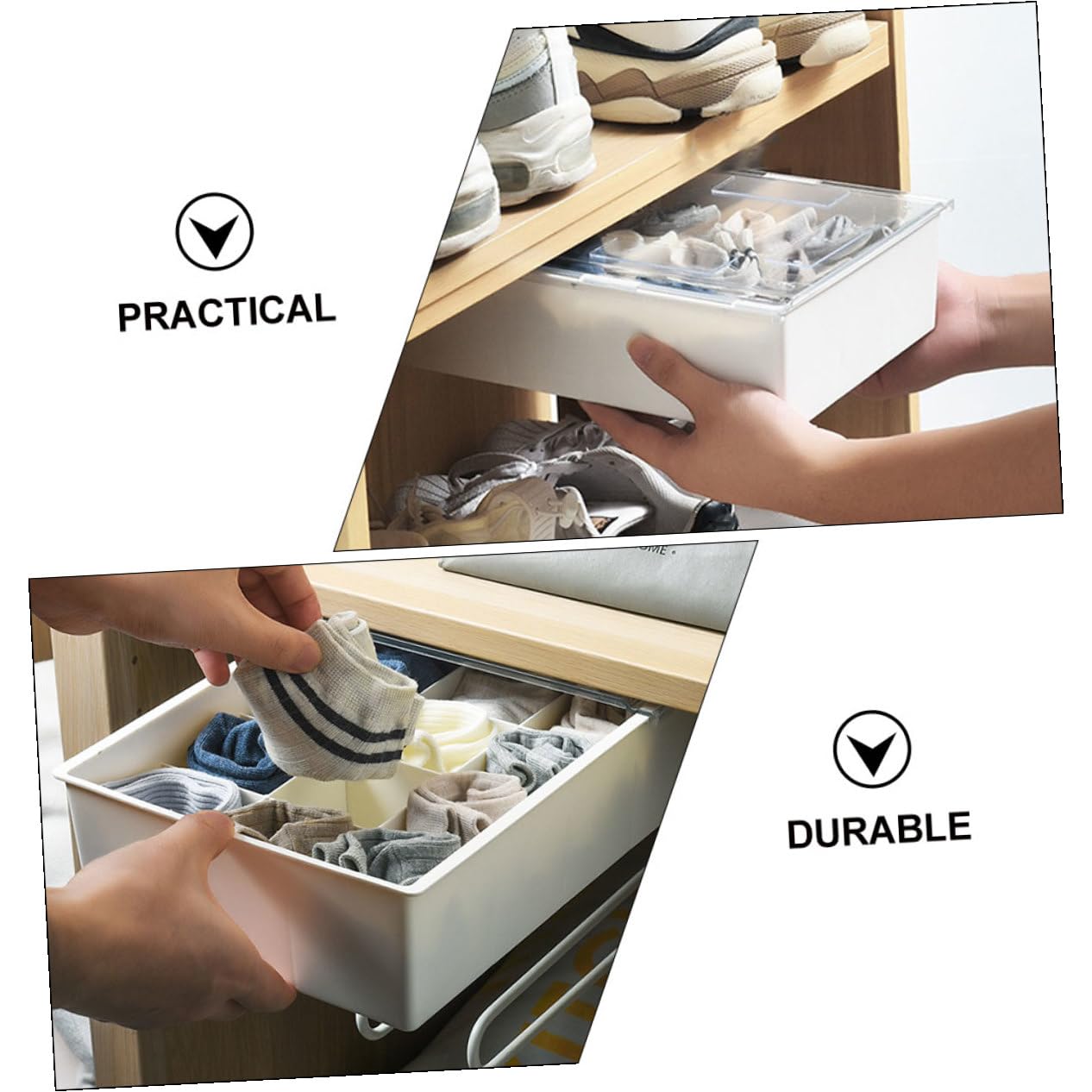 TOYANDONA Organizer per Calzini e 15 Scomparti a Griglie Multiple, Scatola Portaoggetti Coperchio, per Casa e Cassetti
