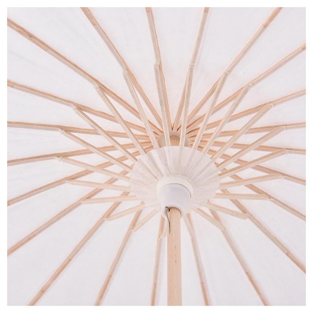 Trade Shop - Set 12 Pezzi Ombrello Bambu Bianco 15 Cm Carta Legno Sposa Wedding Ombrellino