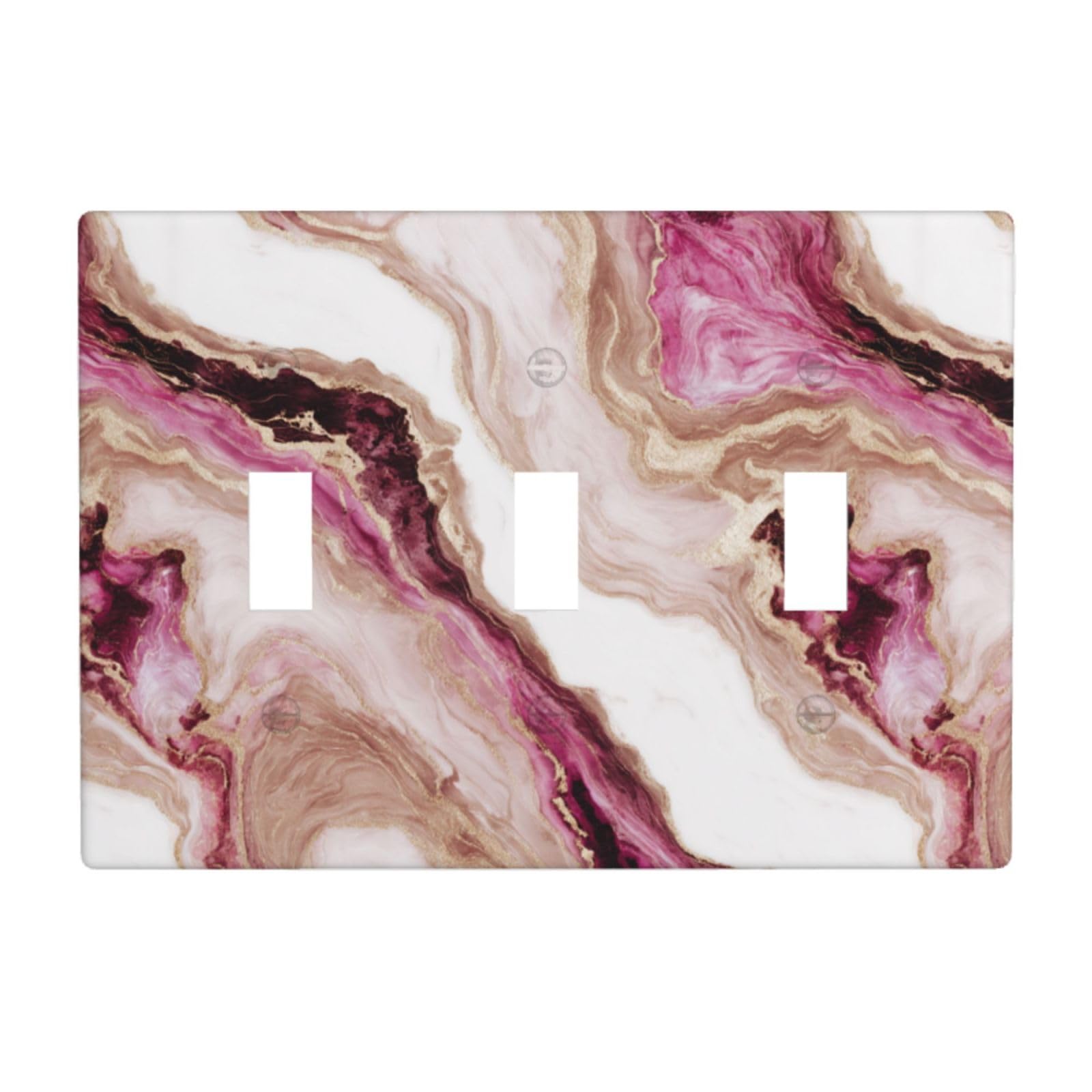 White Magenta Gold Color Luxury Marble Light Switch Covers 3 Gang Triple Toggle Wall Plate Switchplate Electrical Faceplate for Bathroom Kitchen Bedroom Decor