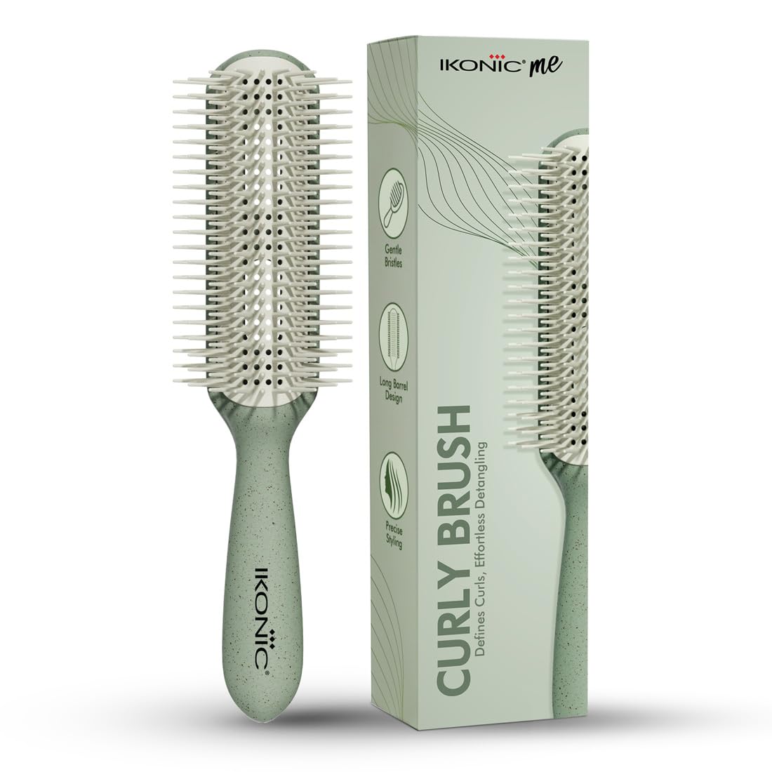 Ikonic Me Curly Hair Brush IKM-3019 Eco Conscious, Ion Infused Bristles for Frizz Control & High Shine, Gentle Pain Free Detangling Wet & Dry, Enhances Curl Definition & Natural Volume – Jade Green-image-48