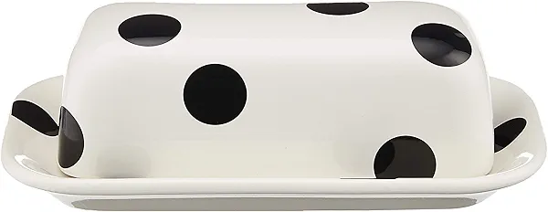 Kate Spade New York Deco Dot Covered Butter Dish, 1.65 LB, White