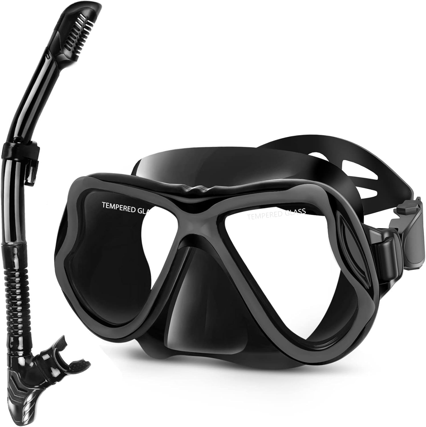 Greatever Dry Snorkel Set,Panoramic Wide View,Anti-Fog Scuba Diving Mask,Professional Snorkeling Gear Black Adults
