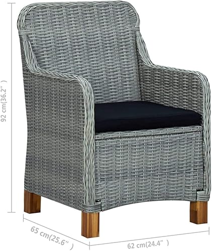 Miniatura 2 de Sillas de patio con cojines, 2 piezas, ratán de polietileno, gris claro, comedor, sillas de mesa de comedor para playa, patio, picnic, estudio