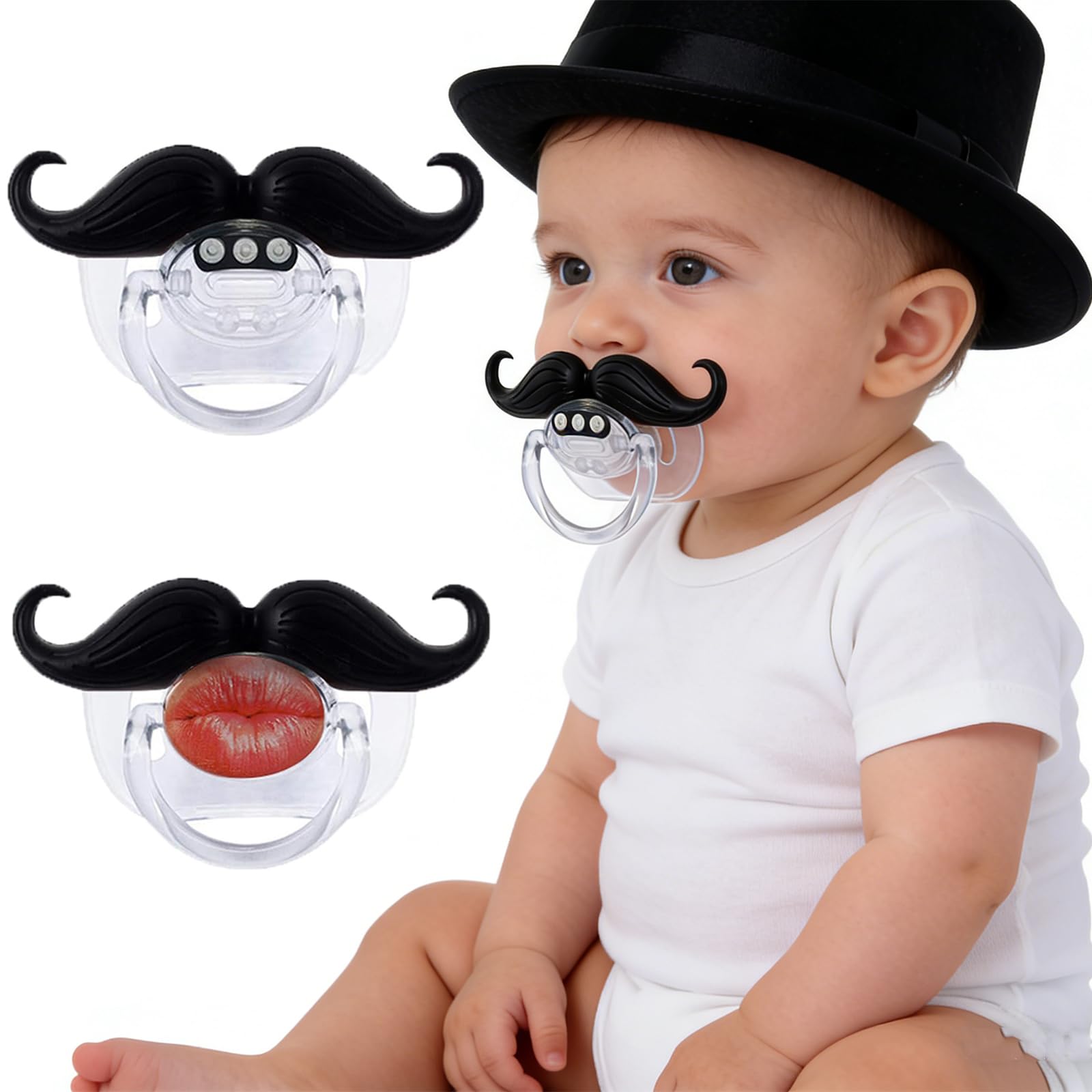 Baby Funny Pacifiers, 2Pcs Mustache Pacifiers for 0-18 Months Babies, Mustache Newborn Pcifiers, Infants Pcifiers for Baby Boys/Girls BPA Free
