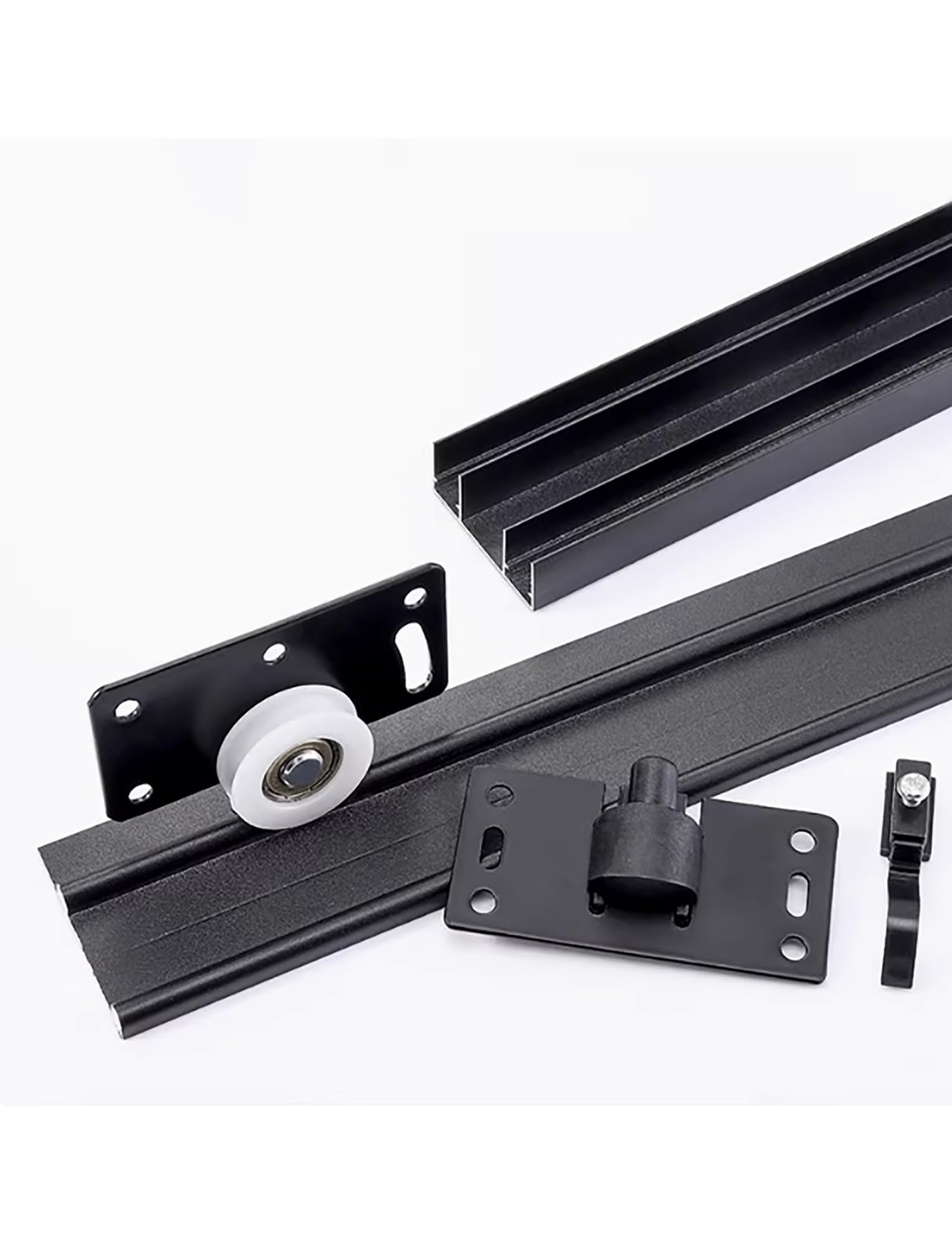 ksxnkhk Sliding Door Track Kit with Double Rail and Pulley System for Wardrobe Cabinet Doors